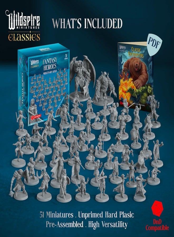 Wildspire Classic Heroes - Mercenary Guild - 51 Paintable Characters for DND Miniatures Bulk I 28mm Dungeons Dragons D&D Miniatures I DND Minis D&D Figures Dungeons Dragons Figures Pathfinder Compatible - Image 2